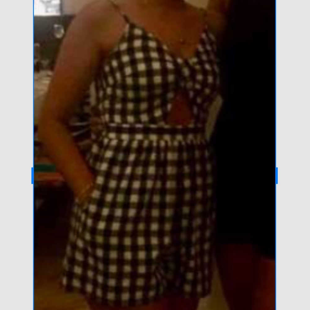 Blue and white checkered romper
